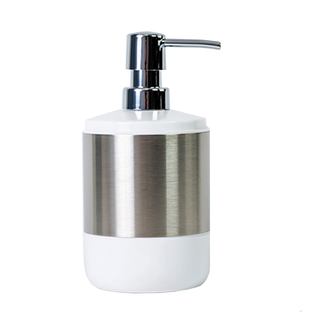 Дозатор для жидкого мыла Primanova Lima XL белый с серебряным 9,5х9,5х18,5 см