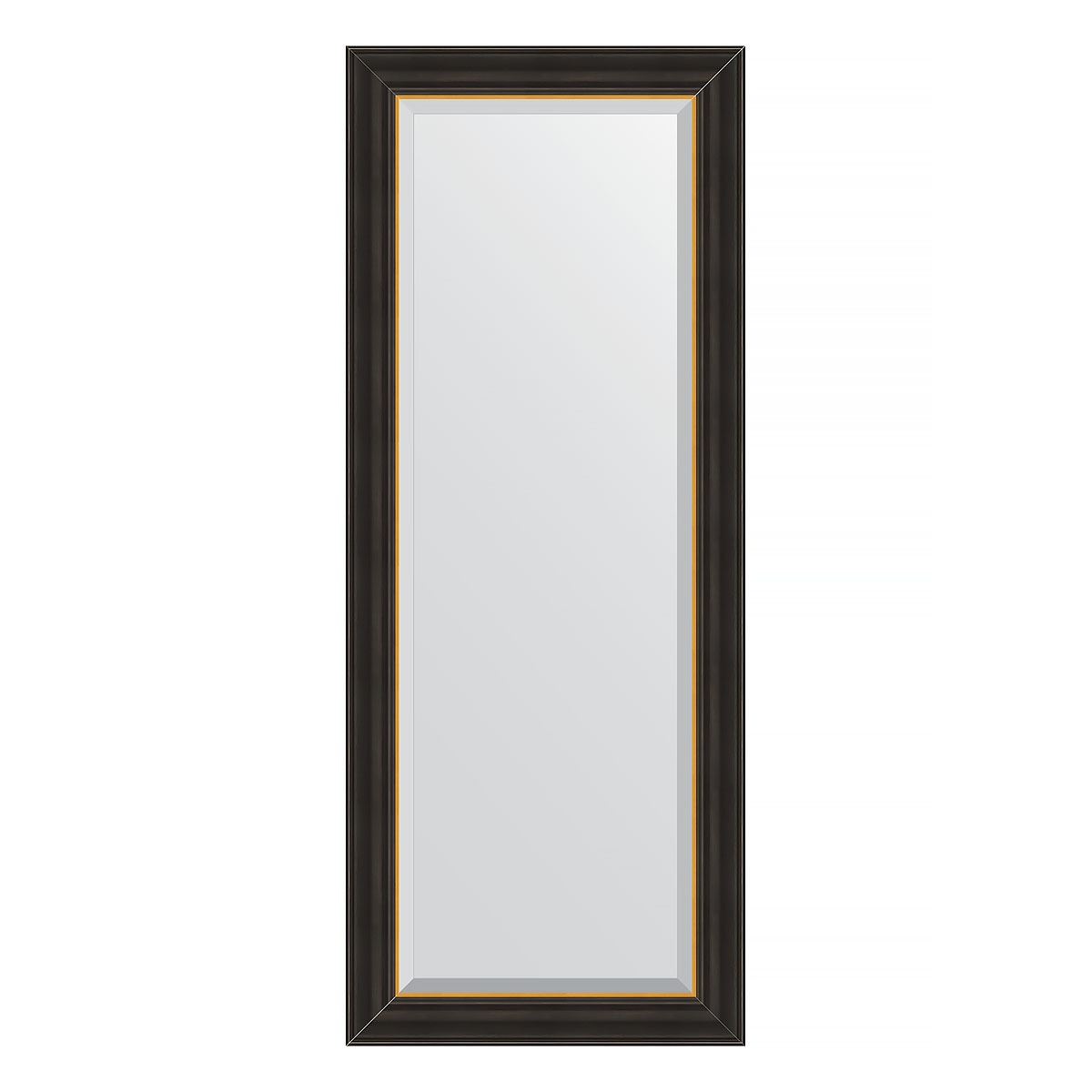 фото Зеркало с фацетом в багетной раме evoform черное дерево с золотом 71 мм 54x134 см