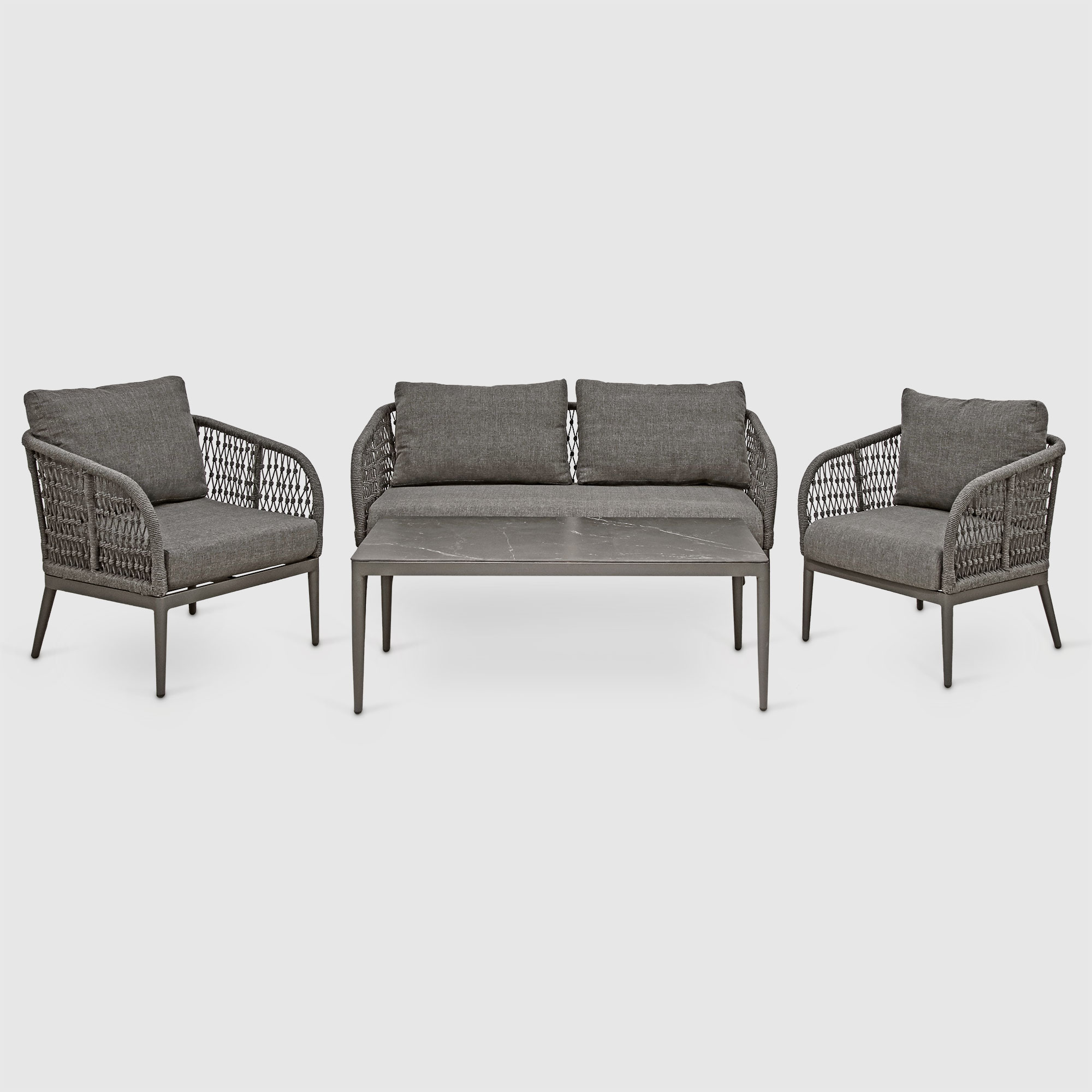 Садовый комплект мебели Konway серый из 4 предметов кресло плетеное из роупа канны темно серый ткань savana grafit