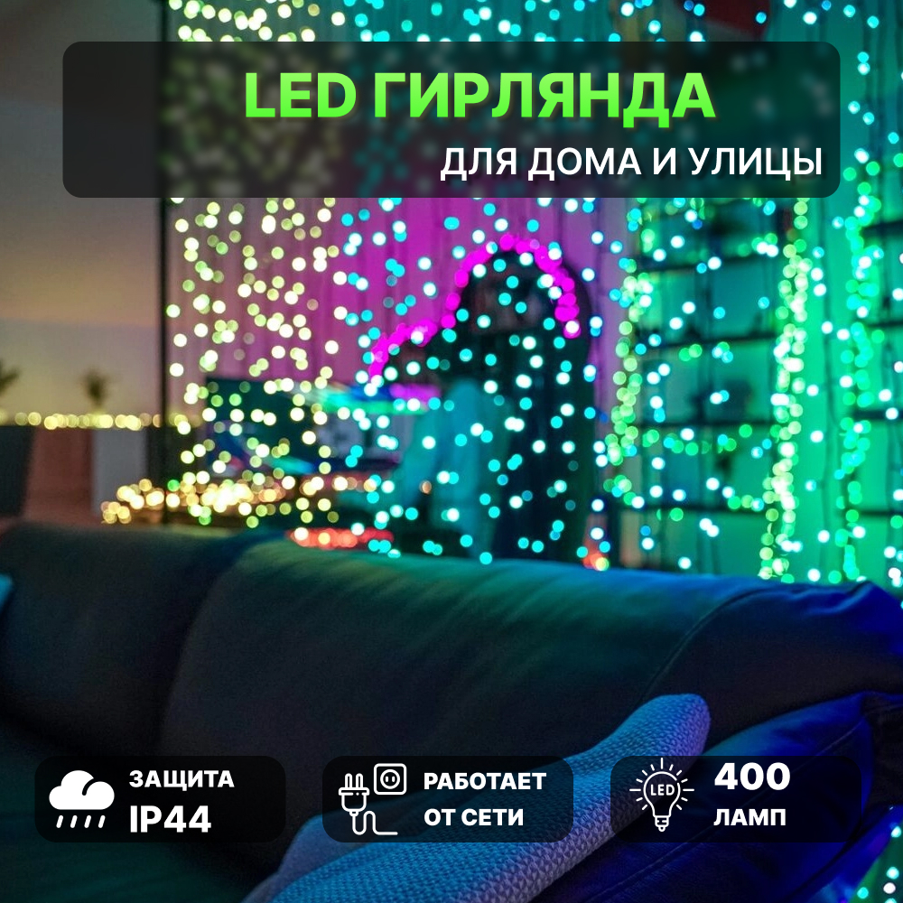 фото Гирлянда электрическая twinkly 400 led 3x2 м прозрачный ip44 со стартовым шнуром