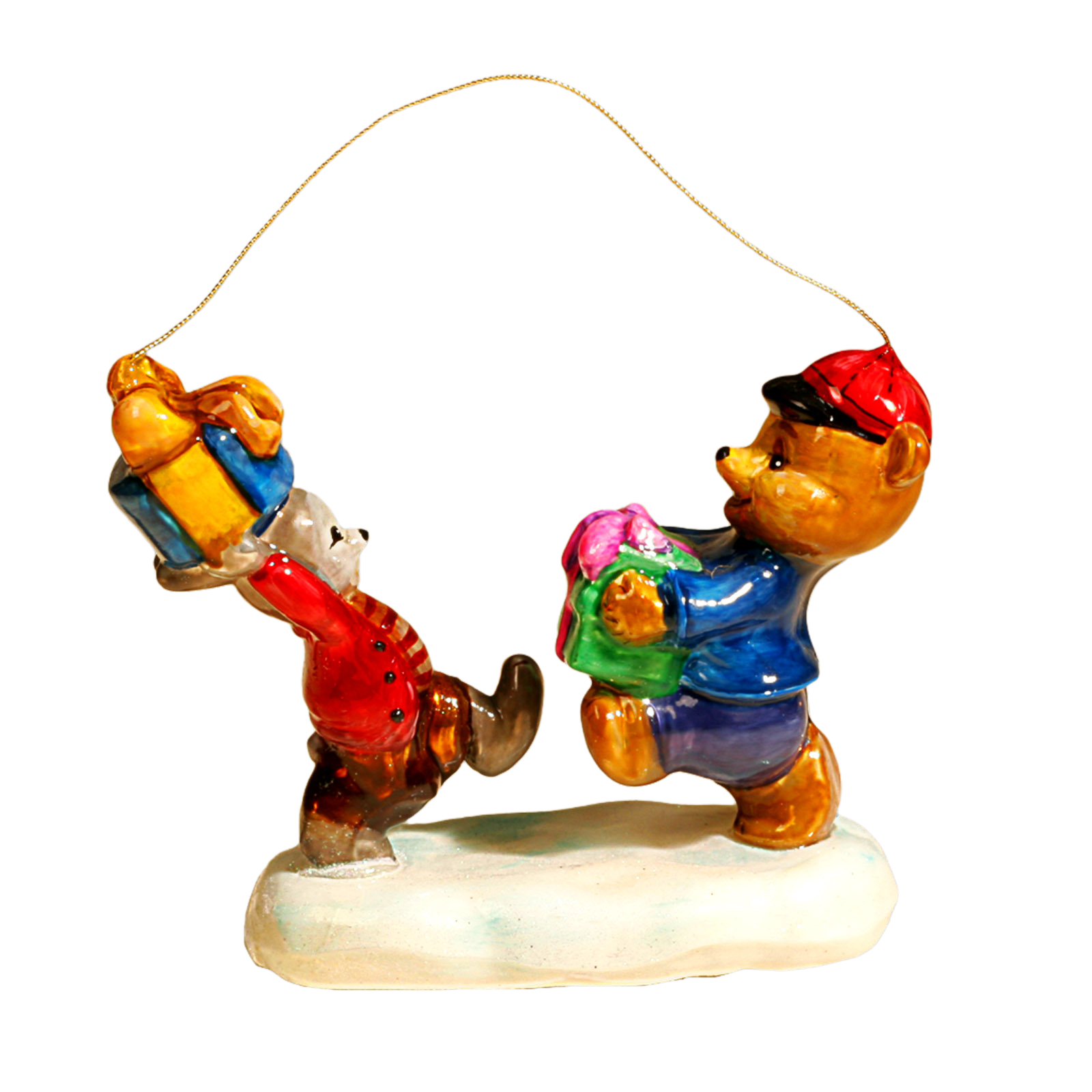Игрушка новогодняя Komozja family мишка с зайцем, цвет мультиколор