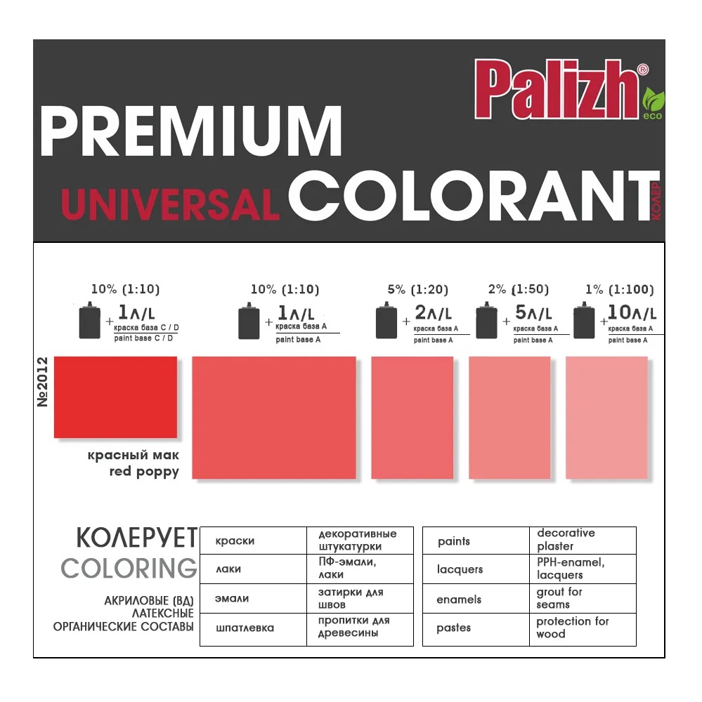 Паста колеровочная универсальная фасадная Palizh красный мак 100мл Вид№2