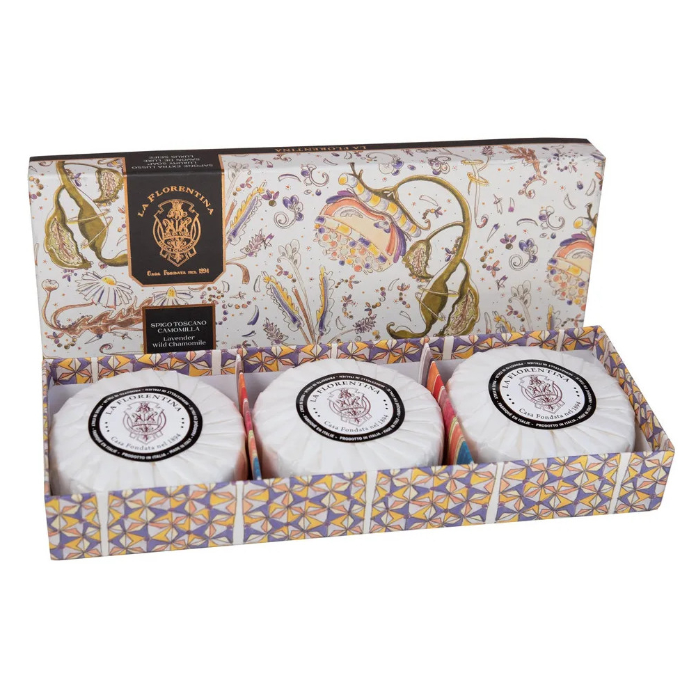 Мыло La Florentina Lavender & Wild Chamomile Лаванда и Дикая ромашка в наборе 3х115 г la florentina gold seal мыло lavender