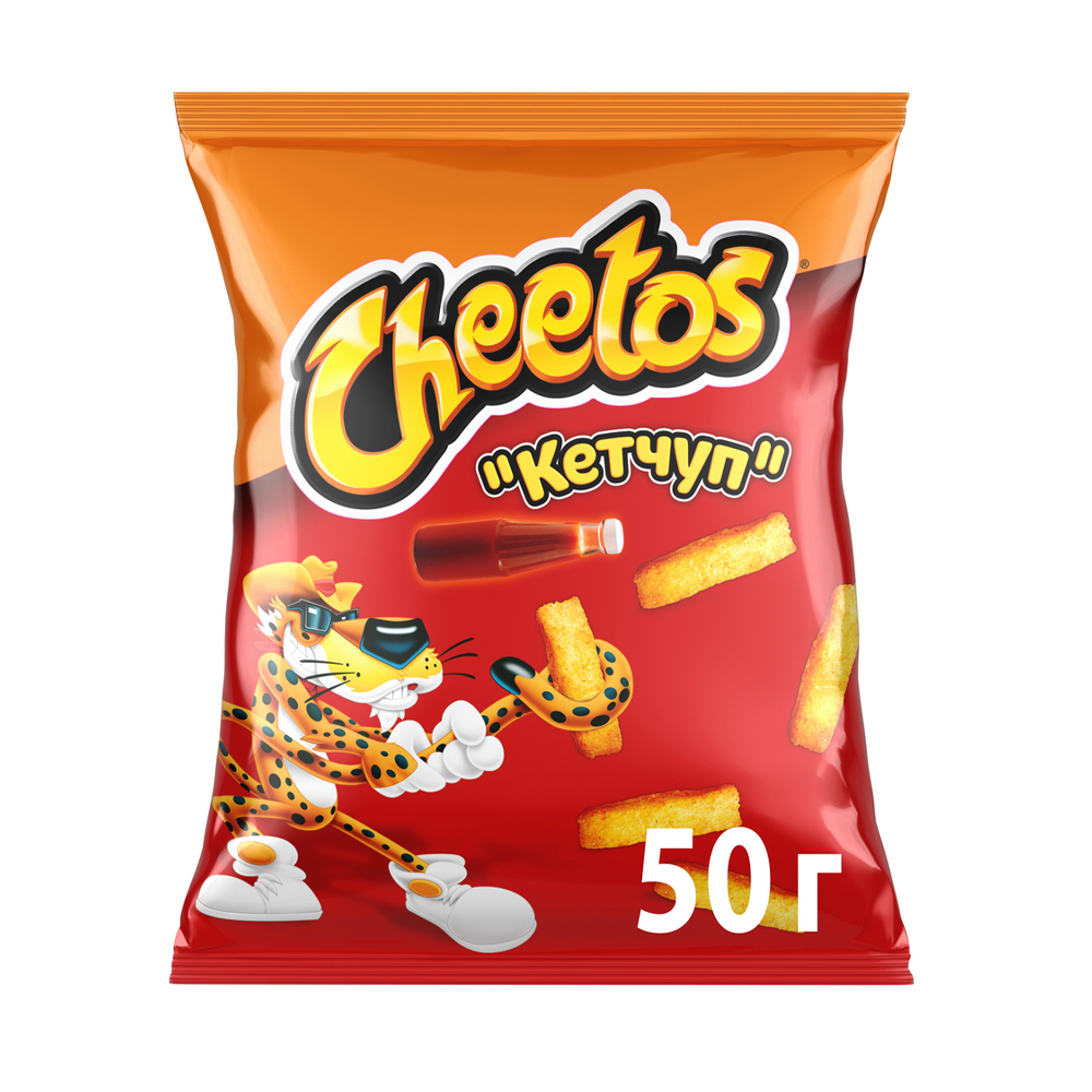 Кукурузные снеки Cheetos со вкусом кетчупа, 50г чипсы delicados nachos кукурузные с кусочками оливок и паприкой 150 гр