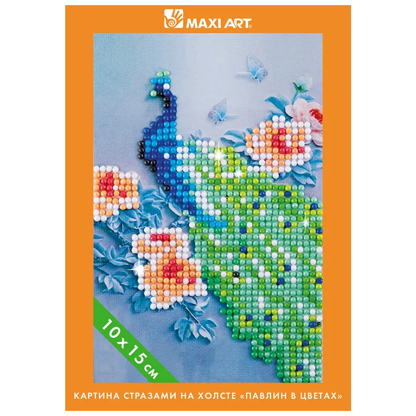 Картина Стразами на Холсте Maxi Art Павлин в Цветах, 10х15 см картина кристаллами maxi art петушок 10х15 см