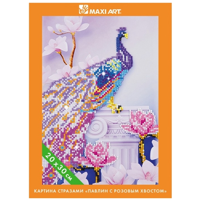 Картина стразами на холсте Maxi Art Павлин, 20х30 см алмазная мозаика форменными стразами