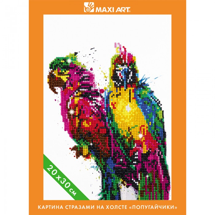 Картина стразами на холсте Maxi Art Попугайчики, 20х30 см стразы для декора 1 5 2 2 5 3 мм серебристая голография