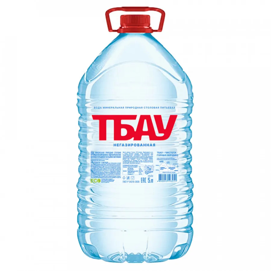 Вода питьевая минеральная столовая ТБАУ природная негазированная, 5 л вода ledenev питьевая природная 1 5 литра без газа пэт 6 шт в уп