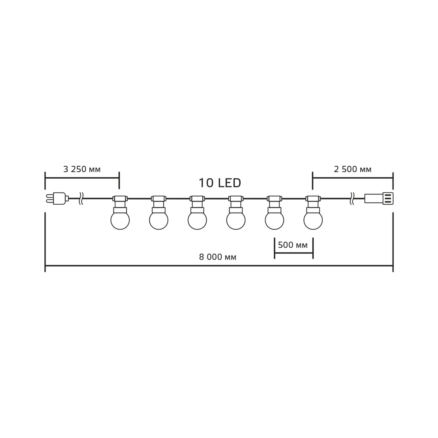 Светодиодная гирлянда Gauss Белт Лайт Holiday 10 ламп, 7.7 м, IP44, цвет черный - фото 6