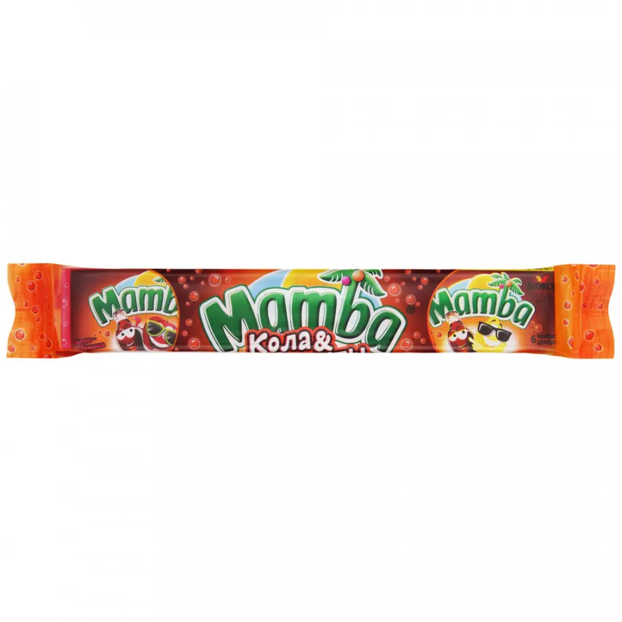Жевательные конфеты Mamba со вкусом колы и фруктов, 79,5 г кофеты жевательные mamba тропикс со вкусом персика и маракуйи 26 5 г