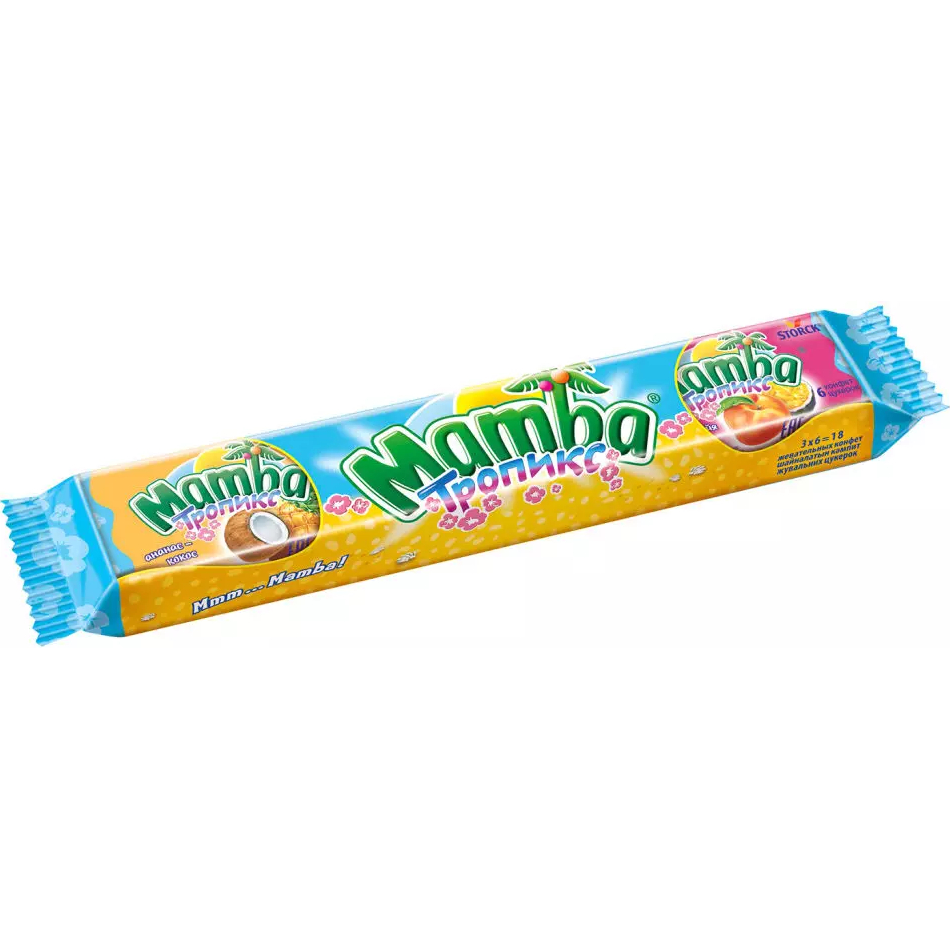 Жевательные конфеты Mamba со вкусом тропических фруктов, 79,5 г конфеты lindt lindor серебряный корнет ассорти 200 гр