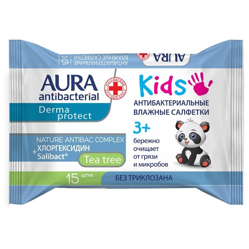 Салфетки влажные Aura Kids детские 3+ 15 шт салфетки влажные aura ultra comfort алое витамин е детские 100 шт 6488