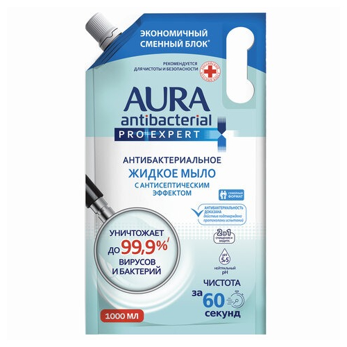 Мыло жидкое Aura Pro Expert с антибактериальным эффектом 1000 мл мыло жидкое aura с антибактериальным эффектом чайное дерево 500 мл
