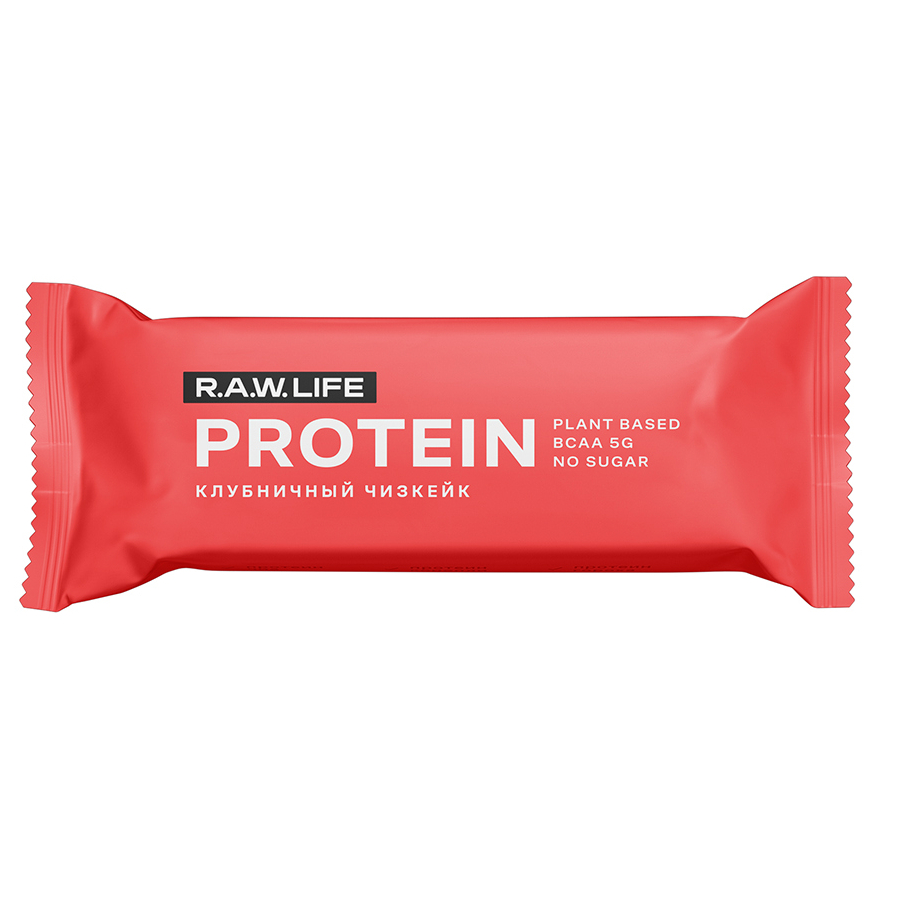 Протеиновый батончик R.A.W. Life со вкусом клубничный, 43 г батончик smart formula протеиновый клубничный в молочном шоколаде 40 гр
