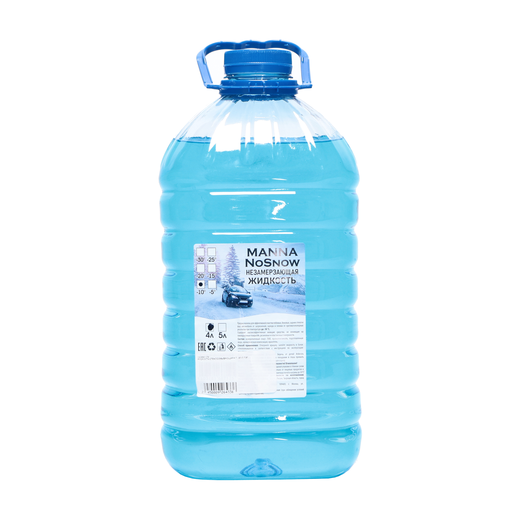Стеклоомывающая жидкость MANNA NoSnow 4 Л. -10 С ПЭТ, цвет синий - фото 1