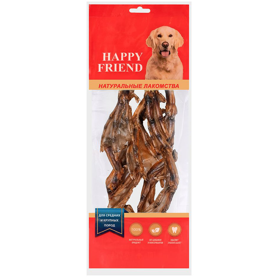 Лакомство для собак HAPPY FRIEND Лапки утиные для средних и крупных пород happy pet влажные полотенца для крупных собак для базового ухода 25 шт