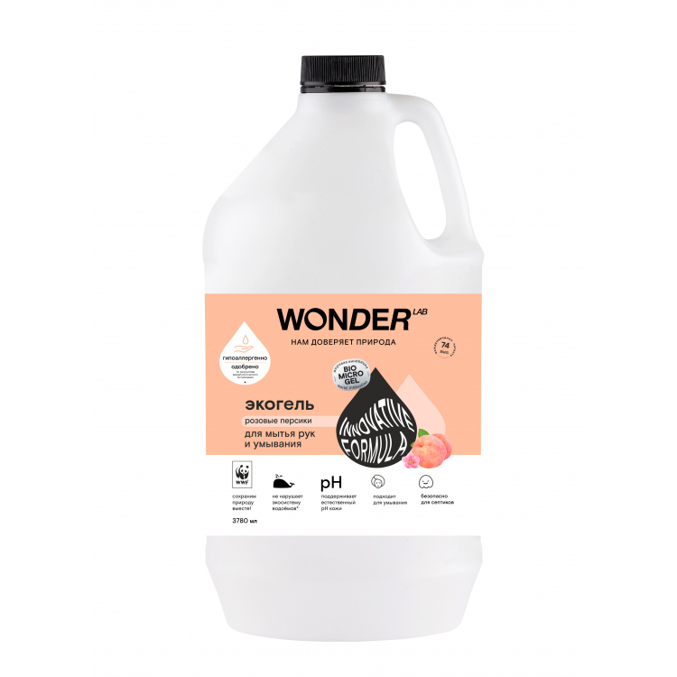 цена Экогель Wonder Lab для мытья рук и умывания Розовые персики 3,78 л