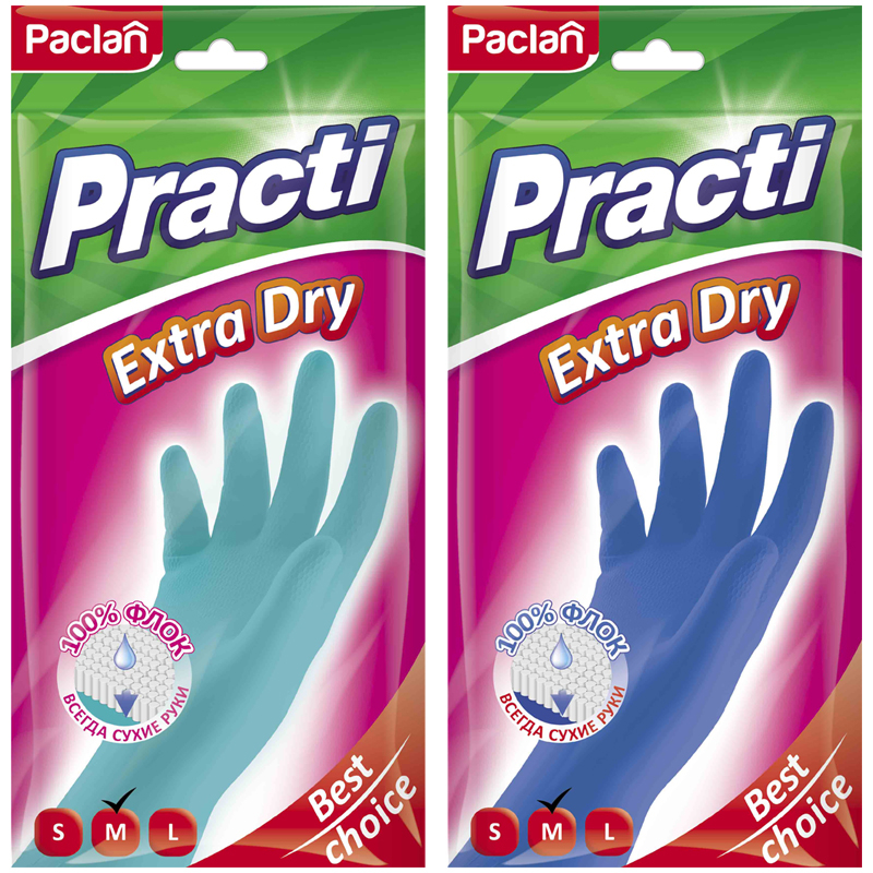Перчатки резиновые Paclan extra dry размер М 1 пара в ассортименте - фото 2