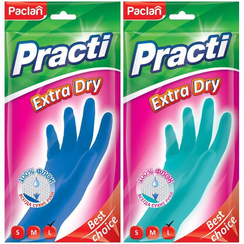 Перчатки резиновые Paclan extra dry размер L 1 пара в ассортименте - фото 2