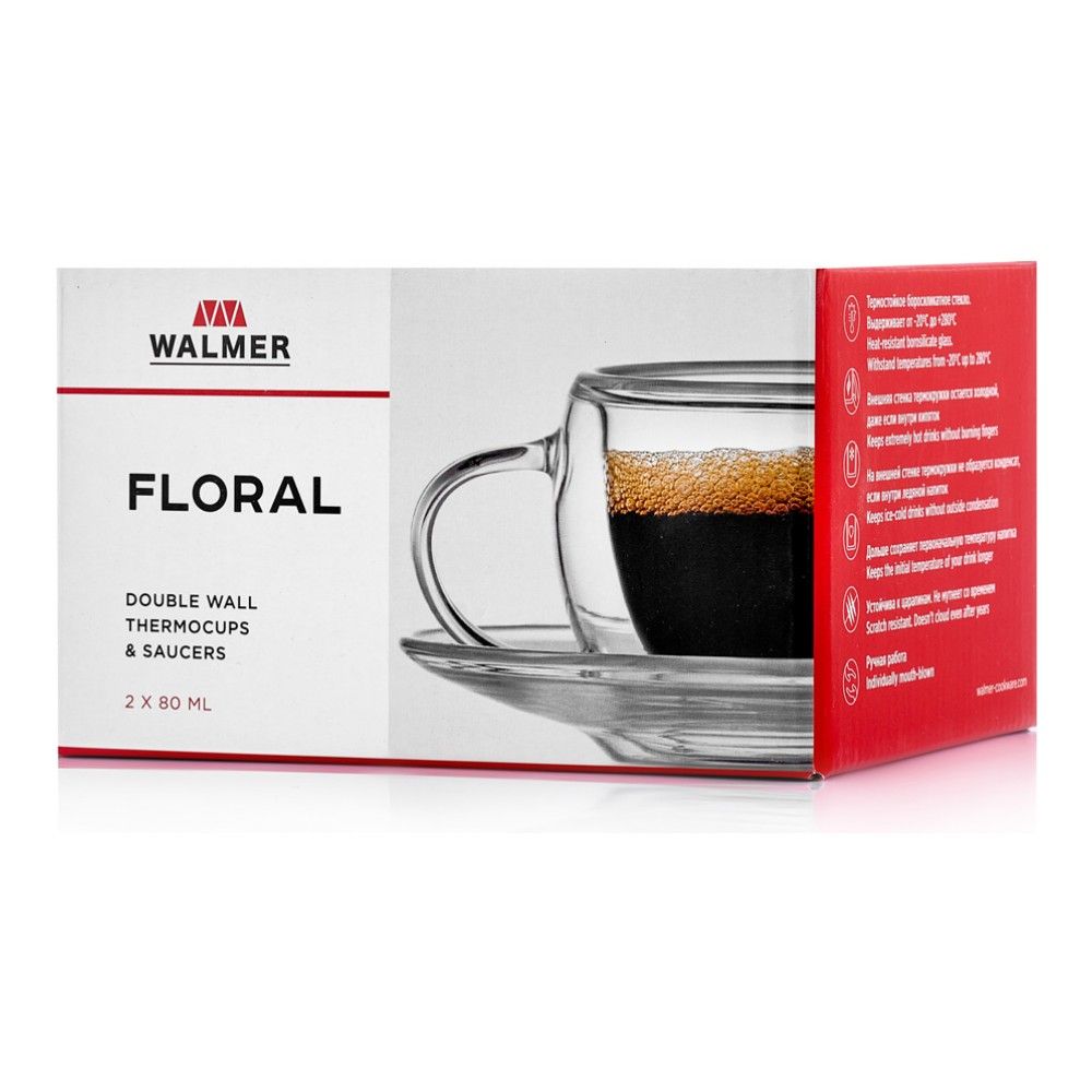 Набор из 2-х кофейных пар Walmer floral 80 мл, цвет прозрачный - фото 4