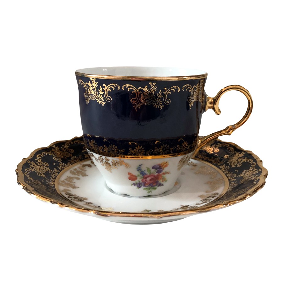 Чашка с блюдцем высокая Thun 1794 Офелия Кобальтовый цветок