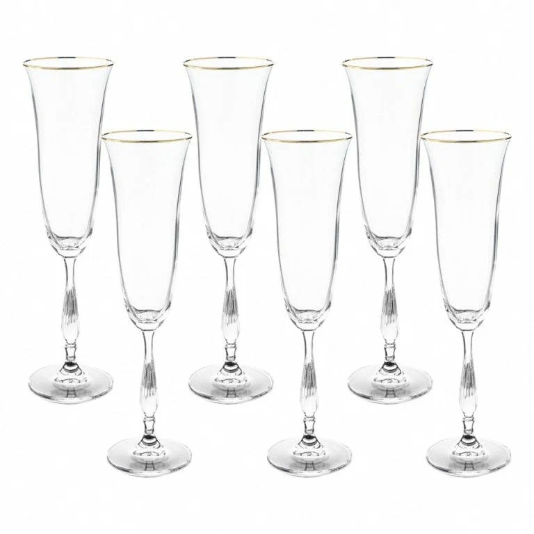 Набор бокалов для шампанского Crystalite Bohemia Fregata отводка золото 190 мл 6 шт