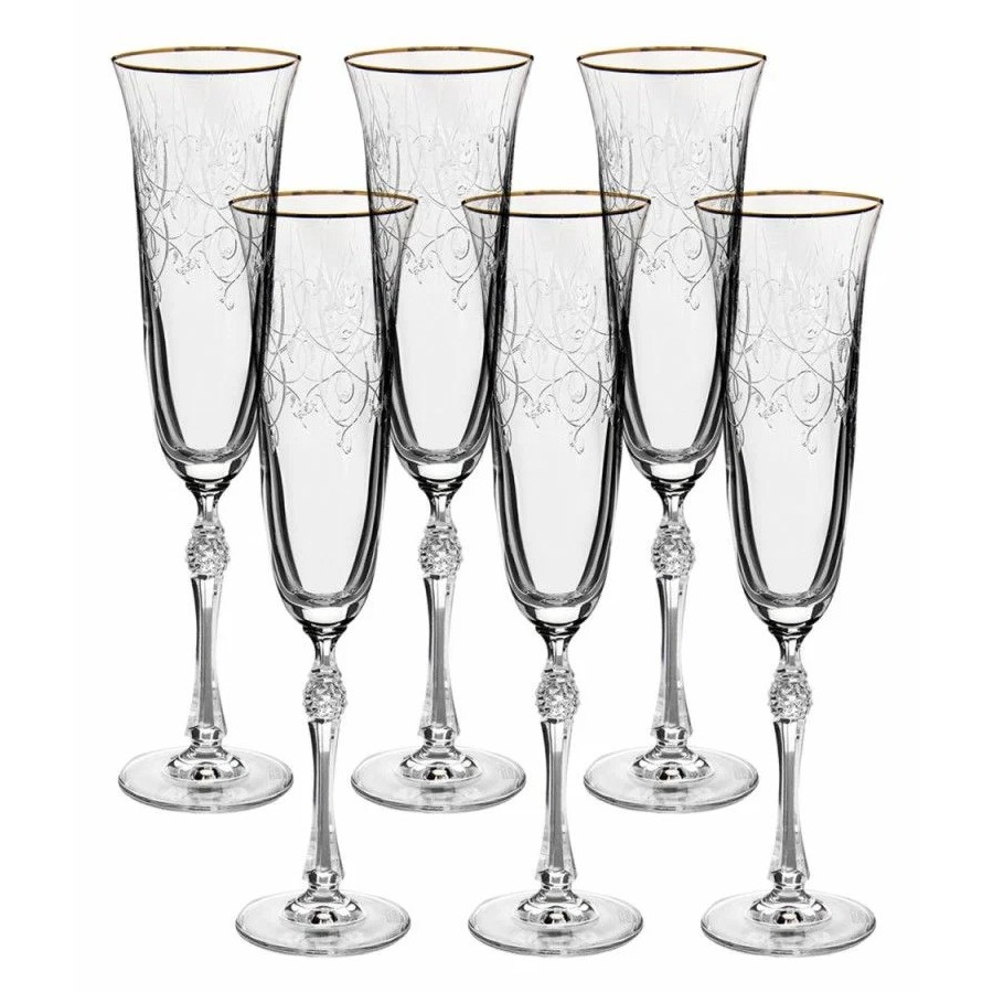 Набор бокалов для шампанского Crystalite Bohemia Parus панто отводка золото 190 мл 6 шт