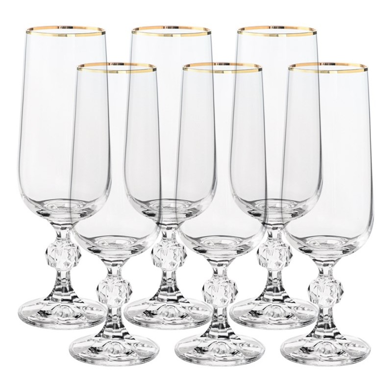 Набор бокалов для шампанского Crystalite Bohemia Sterna отводка золото 180 мл 6 шт
