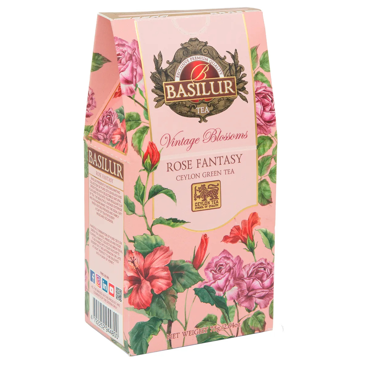 Чай зеленый Basilur Винтажные цветы Розовая фантазия, 75 г чай зеленый basilur зеленый галерея лес 100 г