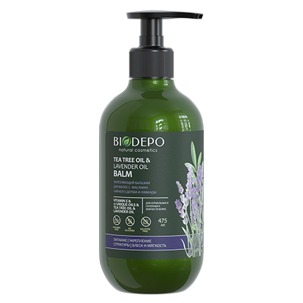 Бальзам Biodepo укрепляющий для волос с маслами чайного дерева и лаванды, 475 мл бальзам объем укрепляющий для поврежденных и ослабленных волос 500г