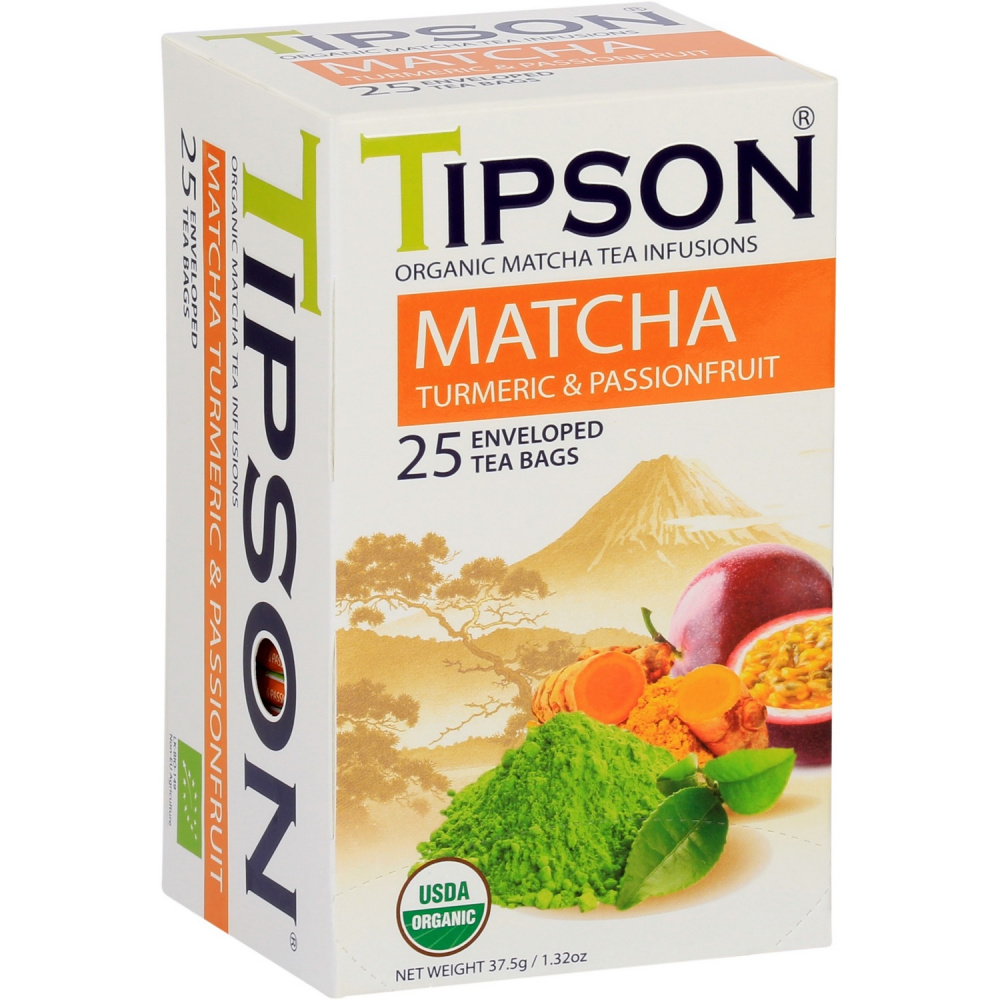 Чай органический Tipson Матча куркума и маракуйя, 25 пакетиков чай зеленый newby хунан грин в пирамидках 15 пакетиков
