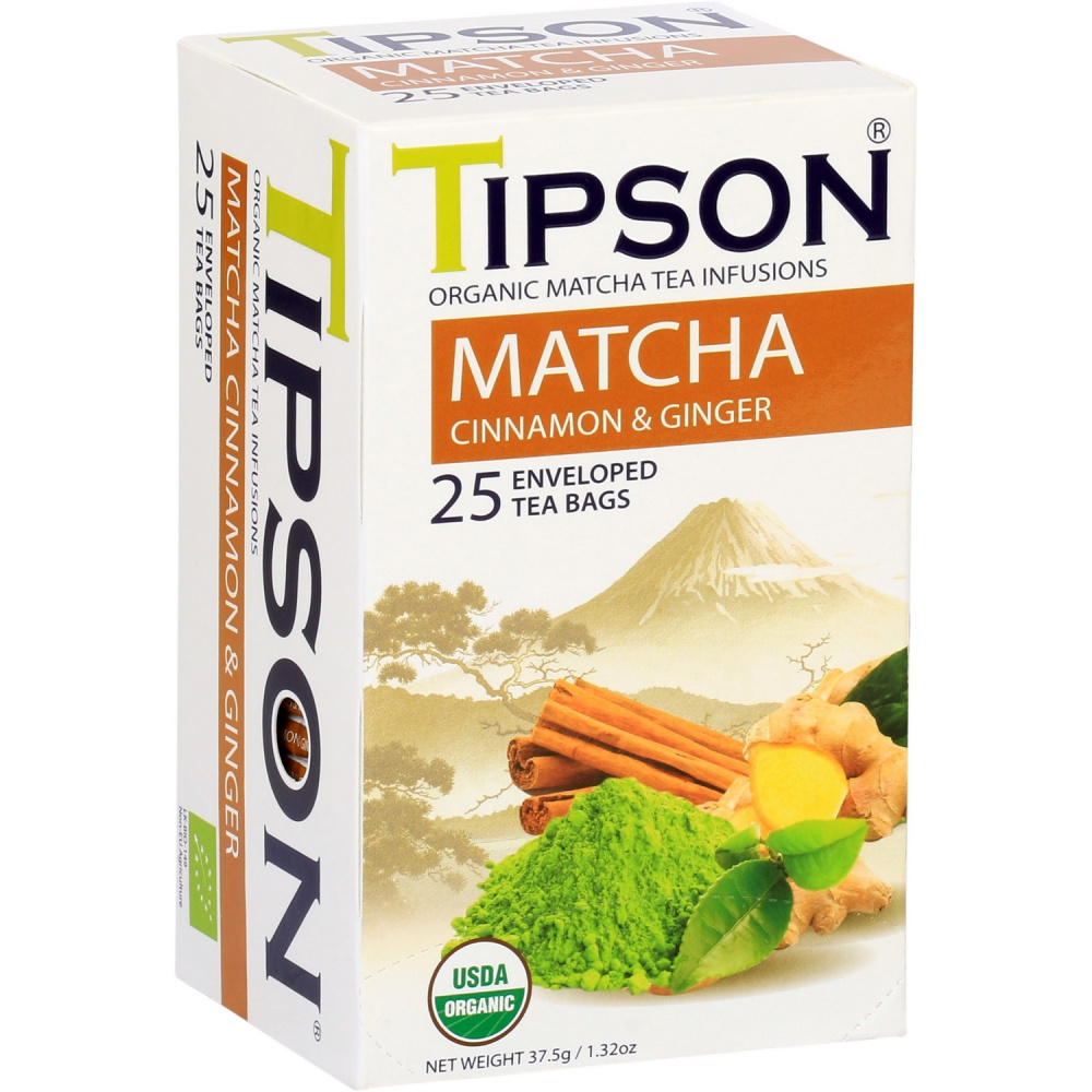 Чай органический Tipson Матча с корицей и имбирем, 25 пакетиков