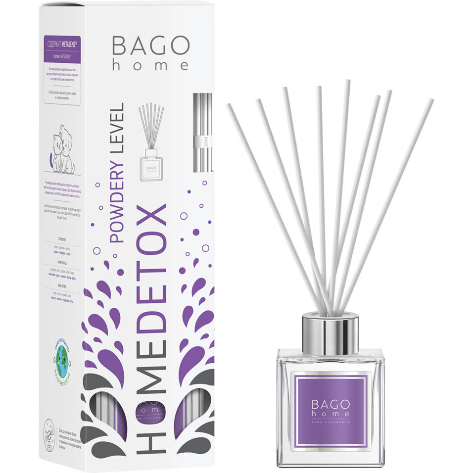 Диффузор ароматический BAGO home нейтрализатор запахов пудровый 100 мл декорирование bago home детокс диффузор кисло сладкий нейтрализатор запахов 100 мл