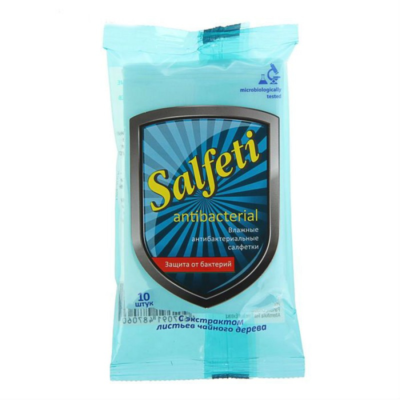 Салфетки Salfeti влажные антибактериальные с экстрактом Чайного дерева, 10 шт влажные салфетки diva salfeti family 30 шт