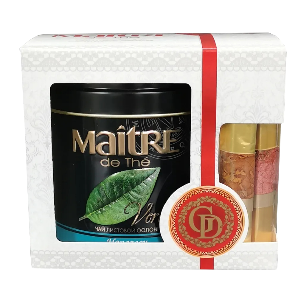 Набор чая Maitre de The НАПОЛЕОН + конфеты GOLDEN DESSERT, 144 г конфеты lindt lindor белый корнет 200 гр