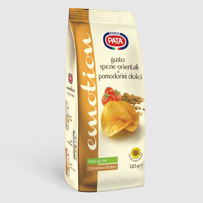 Чипсы картофельные Pata Emotion со вкусом восточных специй и помидоров черри 120 г чипсы golden life картофельные со вкусом лобстера 90 г