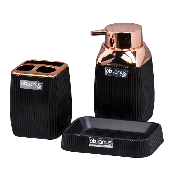 Набор аксессуаров для ванной Ag concept с каймой под розовое золото 3 предмета черный камин светодиодный лофт с эффектом живого огня 10 5x25 5x18 5 см пластик