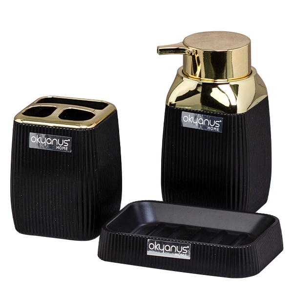 Набор аксессуаров для ванной Ag concept с каймой под желтое золото 3 предмета черный