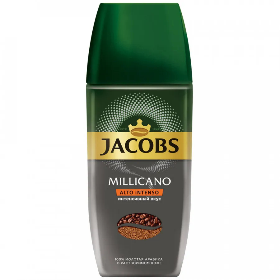 Кофе Jacobs Millicano Alto Intenso молотый в растворимом, 90 г кофе растворимый jacobs gold 190 г стеклянная банка