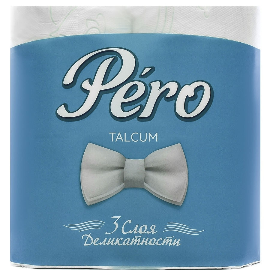 Туалетная бумага Pero Talcum 3-слойная, 4 рулона, белая туалетная бумага pero talcum белая c прокрасом 3 слоя 4 шт