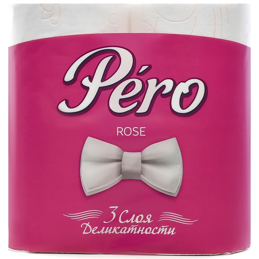 Туалетная бумага Pero Rose 3-слойная, 4 рулона, белая туалетная бумага мягкий знак kleo 3х слойная 12 шт в уп