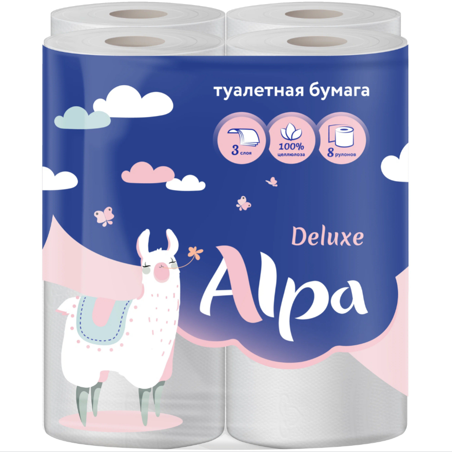 Туалетная бумага Alpa 3-слойная, 8 рулонов, белая туалетная бумага zewa deluxe белая 3 слоя 8шт