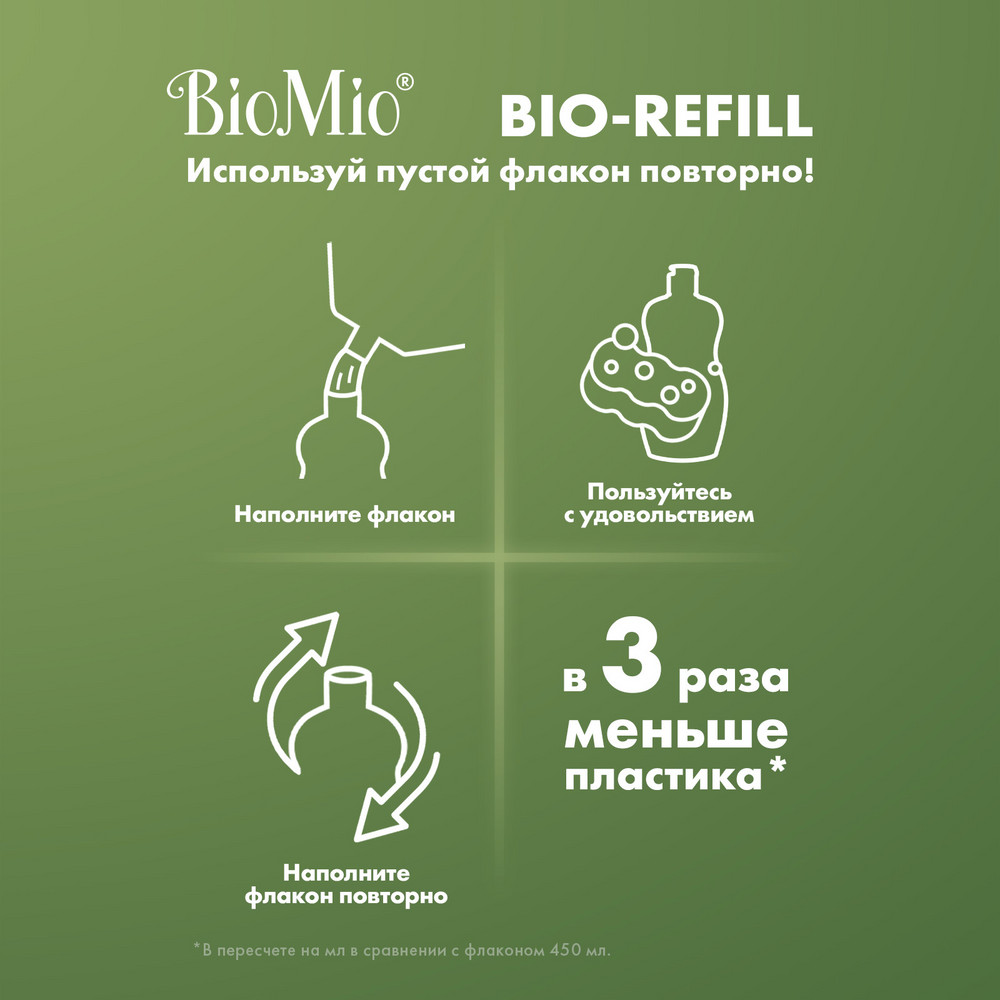 фото Средство для мытья посуды biomio без запаха, антибактериальное, гипоаллергенное, 500 мл, сменный блок