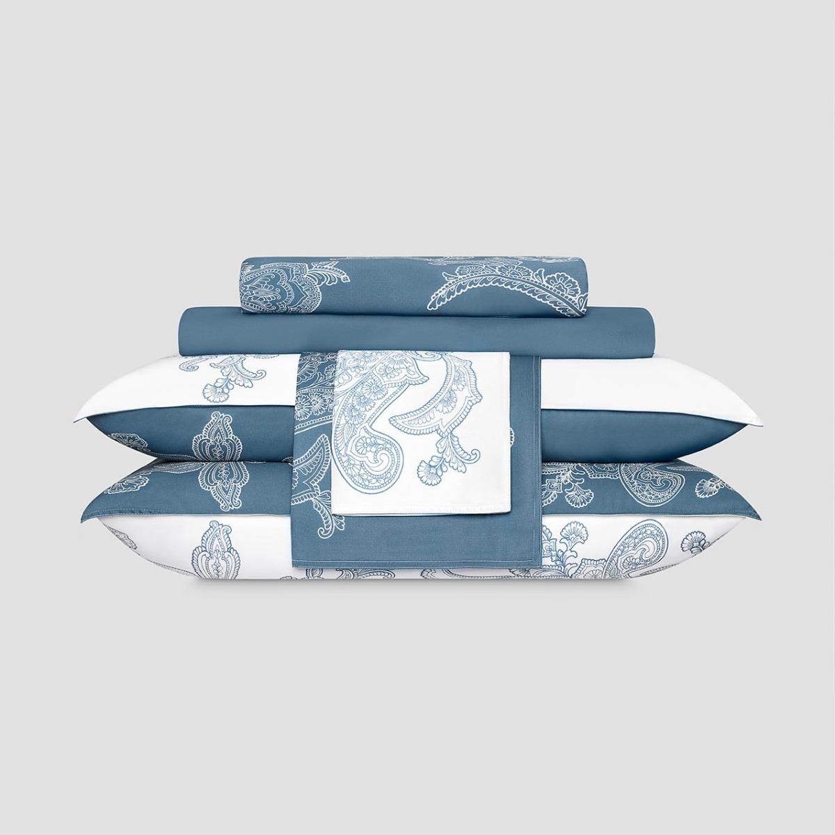 фото Комплект постельного белья togas мааз белый с синим двуспальный кинг сайз