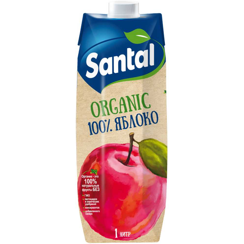 Сок Santal Organic Prisma яблочный, 1 л сок santal апельсиновый 100% 1 л