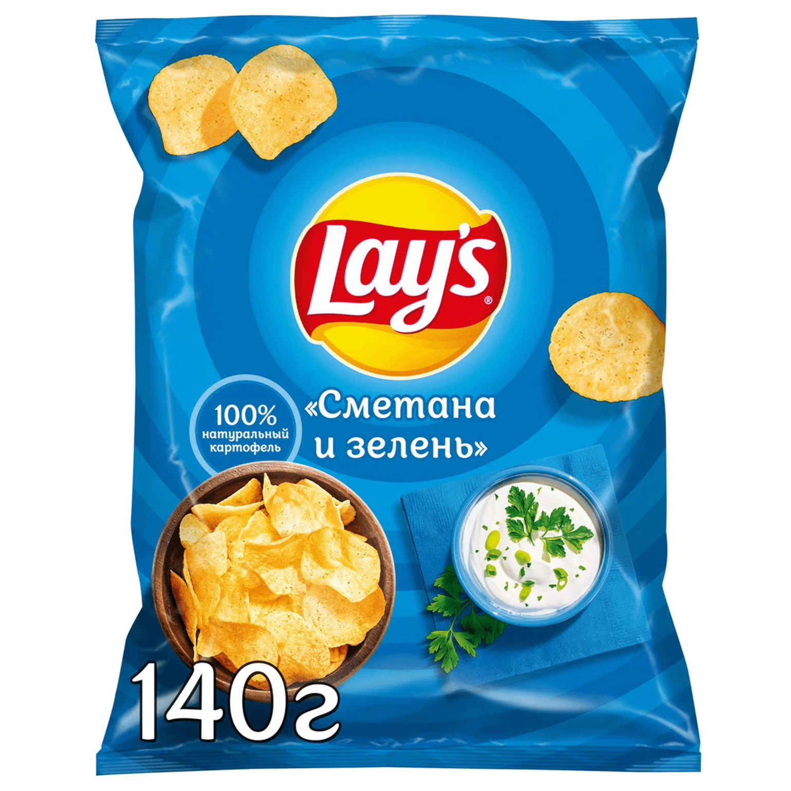 Картофельные чипсы Lays рифленые Сметана и зелень 140 г