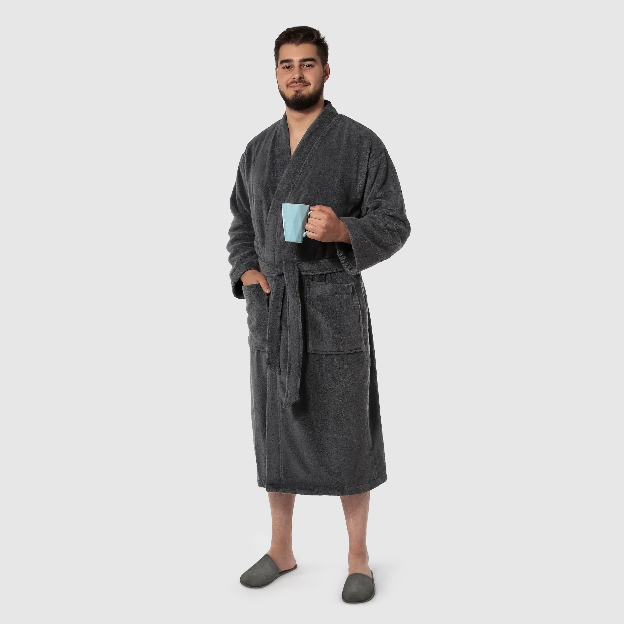 Мужской халат Maisonette Parla тёмно-серый M халат мужской asil sauna brown xl махровый с капюшоном