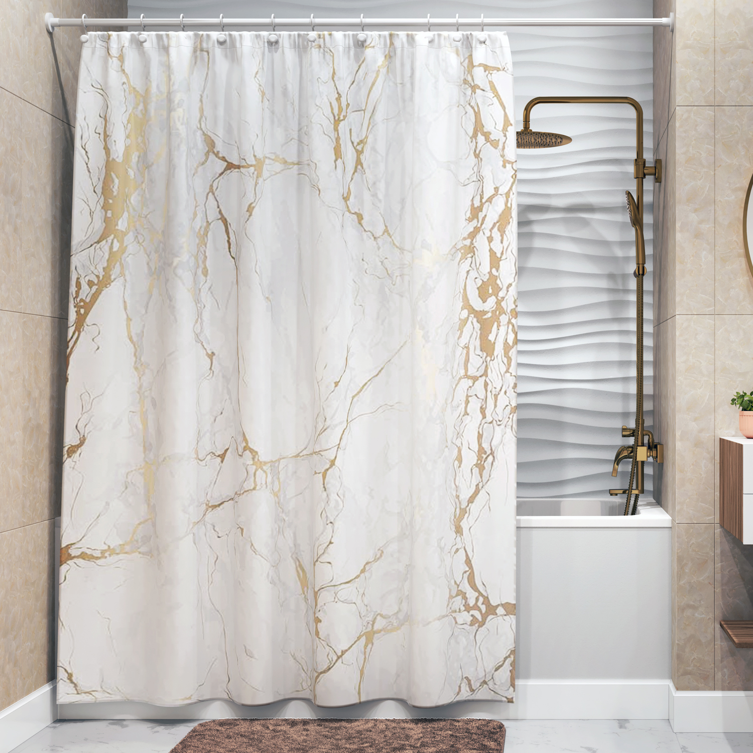 фото Шторка для ванной wasserkraft sauer белая с золотым 180х200 см