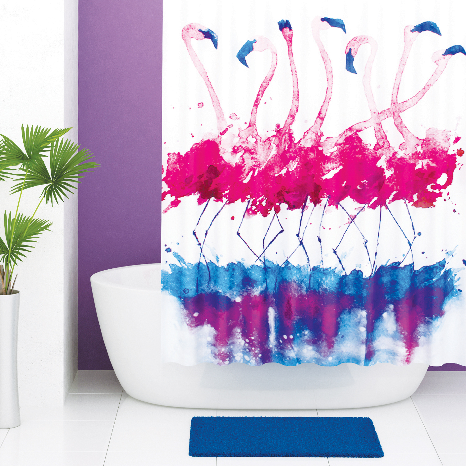 фото Шторка для ванной wasserkraft lossa белая с синим и фиолетовым 200х200 см