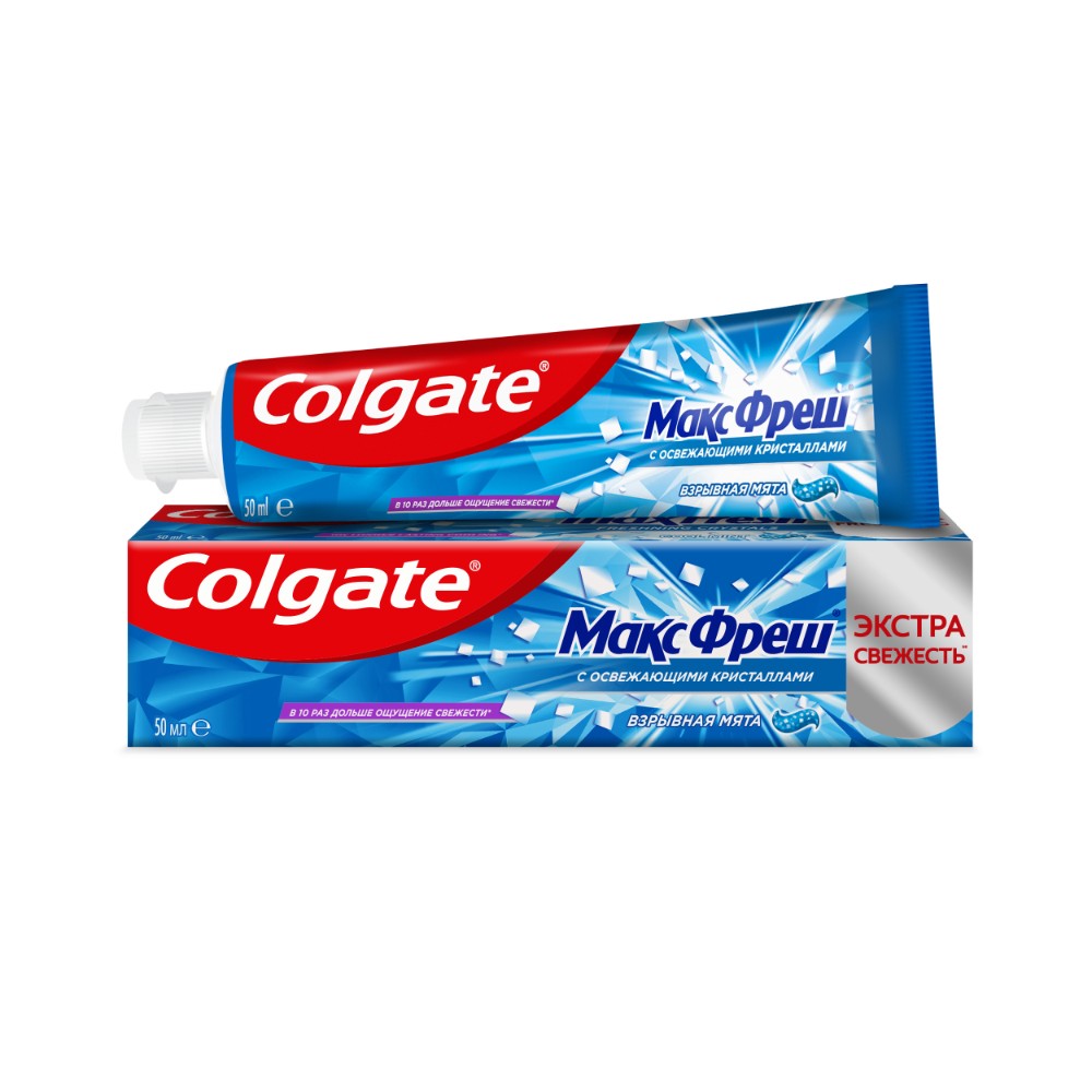 Зубная паста Colgate Макс Фреш Взрывная мята с освежающими кристаллами для свежего дыхания и защиты от кариеса, 50 мл зубная паста colgate total 12 чистая мята 125 мл